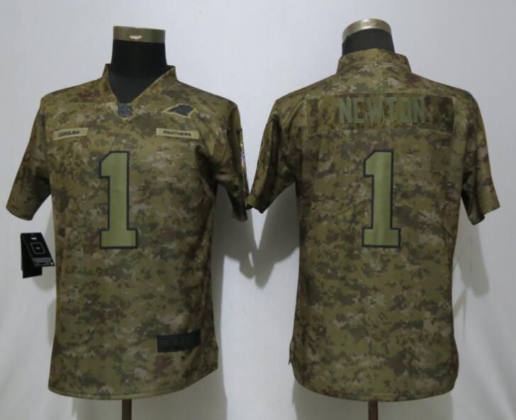 Women Carolina Panthers #1 Newton Nike Camo Salute to Service  Limited NFL Jersey->women nfl jersey->Women Jersey